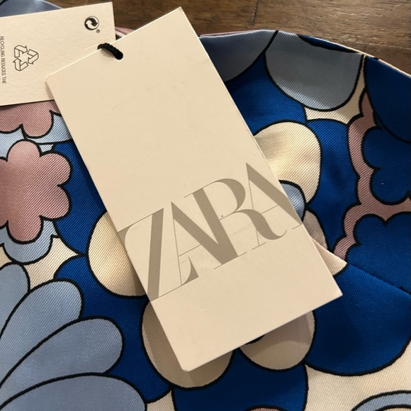 Zara Blue Floral Retro Strapless Maxi Dress Size Medium NEW With Tags - Picture 13 of 14